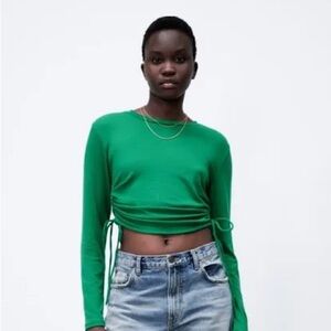 Green Zara Ribbed Tie Side Long Sleeve